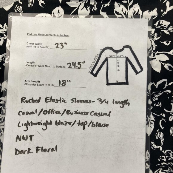 NWT Avenue Lighweight Floral Blazer Jacket Womens 18 Black White Ruched Sleeve - Picture 3 of 14